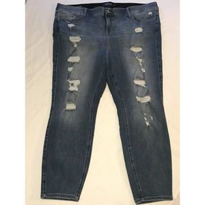 Torrid Bombshell Skinny Jeans Sz 26 R Medium Wash Distressed Holes Stretch Waist